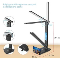 Lampe De Bureau LED Dimmable, 3 Modes - 3 Niveaux De Luminosité - Affichage LCD -Fonction De Charge Sans Fil - Protection Des Yeux -EUROPALAMP Soldes Magasin 76013618 4