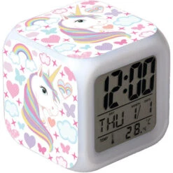 Réveils Pour Filles, Réveils Pour Enfants Licorne Avec Motif De Licorne à 4 Côtés Et 9 Types De Cadeaux D'horloge De Chevet De Réveil Lumineux à LED