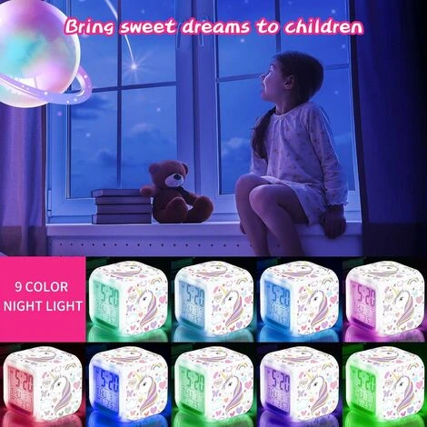 Réveils Pour Filles, Réveils Pour Enfants Licorne Avec Motif De Licorne à 4 Côtés Et 9 Types De Cadeaux D'horloge De Chevet De Réveil Lumineux à LED 2 Réveils Pour Filles, Réveils Pour Enfants Licorne Avec Motif De Licorne à 4 Côtés Et 9 Types De Cadeaux D'horloge De Chevet De Réveil Lumineux à LED – Image 2