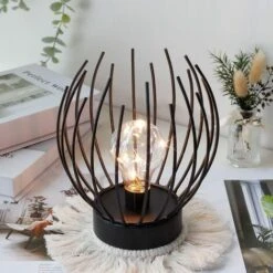 Lampe De Table à Cage En Métal Lampe Sans Fil à Piles Avec Ampoule LED De Style Edison Idéal Pour Les Mariages, Les Fêtes, Les événements De Patio Pour L'intérieur à L'extérieur