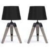 Lot De 2 Lampes De Chevet Trépied HILDA En Bois Foncé Noires