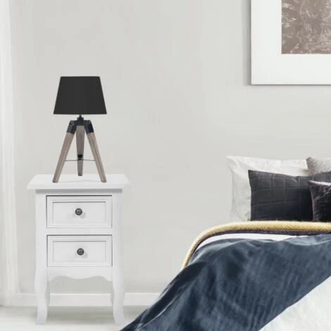 Lot De 2 Lampes De Chevet Trépied HILDA En Bois Foncé Noires 4 Lot De 2 Lampes De Chevet Trépied HILDA En Bois Foncé Noires – Image 4