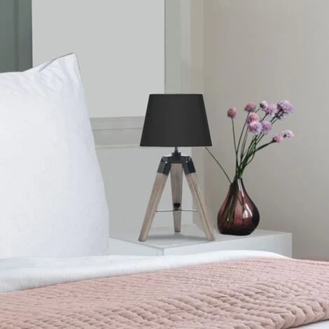 Lot De 2 Lampes De Chevet Trépied HILDA En Bois Foncé Noires 5 Lot De 2 Lampes De Chevet Trépied HILDA En Bois Foncé Noires – Image 5