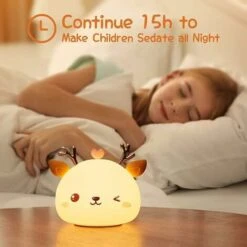 Veilleuse Enfant,Veilleuse Bebe Fille Cerf,Veilleuse Prise Electrique Led Rechargeable,Lampe Portable Multicolore Chambre,Lampe De Chevet Nuit,Cadeau Lumineuse,Lampe Silicone Tactile 7 Couleurs -EUROPALAMP Soldes Magasin 78386234 4