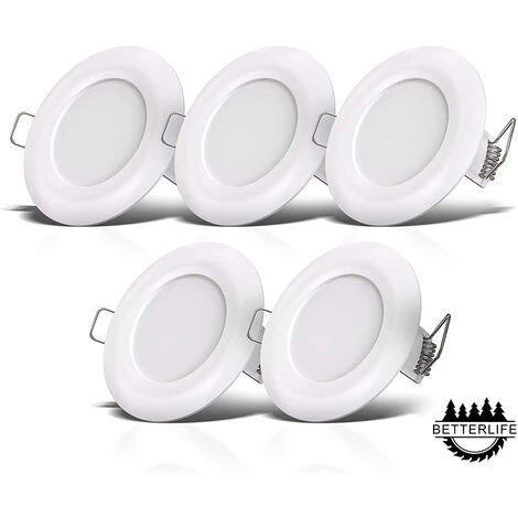 5 Spots LED Pour Salle De Bain, Ultra-plat 25mm, Ø90mm, Blanc, Plafonnier Encastré, Panneau LED 5-7W, 460Lm, Blanc Neutre 4000K 1 5 Spots LED Pour Salle De Bain, Ultra-plat 25mm, Ø90mm, Blanc, Plafonnier Encastré, Panneau LED 5-7W, 460Lm, Blanc Neutre 4000K