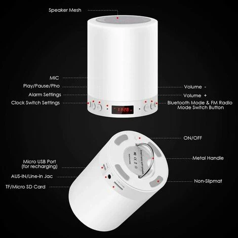 Réveil Avec écran Heure Sans Autocollant Slap Light Haut-parleur Bluetooth Haut-parleur Bluetooth Lampe De Chevet Avec Radio FM Et Réveil Numérique Avec USB Tactile,pour Chambre, Salon 4 Réveil Avec écran Heure Sans Autocollant Slap Light Haut-parleur Bluetooth Haut-parleur Bluetooth Lampe De Chevet Avec Radio FM Et Réveil Numérique Avec USB Tactile,pour Chambre, Salon – Image 4