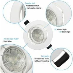 Spot Encastré à LED (Blanc, Taille 8555mm, 5W, RVB Gradable Et Ajustable Avec Télécommande, Lot De 6, 220V) -EUROPALAMP Soldes Magasin 79651672 4