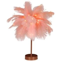 Lampe De Chevet LED, Forme Pissenlit, Fil De Cuivre, Plume Rose Romantique