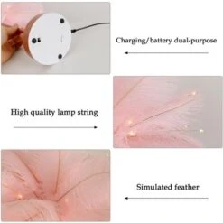 Lampe De Chevet LED, Forme Pissenlit, Fil De Cuivre, Plume Rose Romantique -EUROPALAMP Soldes Magasin 79651929 3