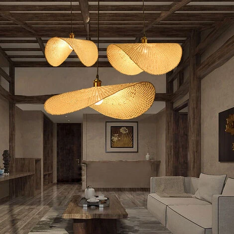 SVKBJROY Lustre En Bambou De Style Chinois Personnalisé Chapeau De Paille Lampes Suspendues Rétro Créatif Rotin Pendentif Lumières E27 Support De Lampe Pour Salon Balcon Café Hôtel--40cm 3 SVKBJROY Lustre En Bambou De Style Chinois Personnalisé Chapeau De Paille Lampes Suspendues Rétro Créatif Rotin Pendentif Lumières E27 Support De Lampe Pour Salon Balcon Café Hôtel--40cm – Image 3