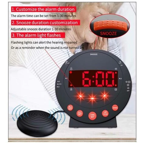 Reveil Extra Fort, Reveil Vibrant Avec Agitateur De Lit, Pour Les Gros Dormeurs Et Les Patients Malentendants 4 Reveil Extra Fort, Reveil Vibrant Avec Agitateur De Lit, Pour Les Gros Dormeurs Et Les Patients Malentendants – Image 4