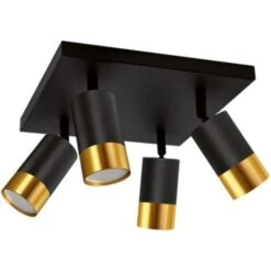 Plafonnier 4 Spots Orientables Carré NOIR Et OR Pour Ampoule GU10 - NoirDoré - SILAMP