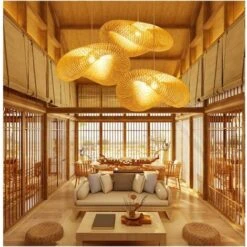 Pendentif E27 Pendentif Intérieur Tressé Rétro Naturel Bambou Lanterne Hauteur Du Plafond Réglable Pendentif Créatif Jardin Restaurant Salon Café Bambou Saule Vigne Mini - Lampe, 50 Cm -EUROPALAMP Soldes Magasin 80970932 5