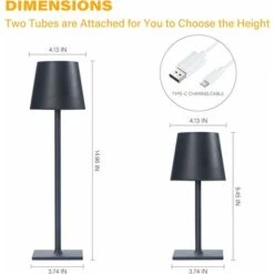 Lampes De Table Sans Fil, Gradation Continue 3 Couleurs, Lampe De Bureau LED à Batterie Rechargeable 4000 MAh Pour Chambre/dîner De Couple/bureau/café/salle à Manger/terrasse (noir) -EUROPALAMP Soldes Magasin 81296288 3