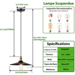 Industrielle Pendentif Lumière, SDLOGAL Vintage Suspension Métal Lampe Fer Pendentif D'éclairage Pendentif Luminaire Loft Lampe Suspendue Pour Restaurant Cuisine, Diamètre 30cm - Ampoule Non Incluse 8 Industrielle Pendentif Lumière, SDLOGAL Vintage Suspension Métal Lampe Fer Pendentif D'éclairage Pendentif Luminaire Loft Lampe Suspendue Pour Restaurant Cuisine, Diamètre 30cm - Ampoule Non Incluse -EUROPALAMP Soldes Magasin 81390274 4
