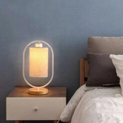 Lampe De Table De Chevet LED, Lampe De Chambre Avec Abat-jour En Tissu Moderne, Lampe De Table Au Design élégant Pour Chambre, Salon, Table à Manger, Bureau (ampoule LED 5W),lin -EUROPALAMP Soldes Magasin 81666931 3