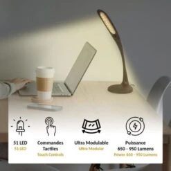 Lampe De Bureau 51 LED - Commande Tactile - 5 Niveaux D'intensité - 3 Températures De Lumière - Inclinable - Effet Bois -EUROPALAMP Soldes Magasin 81923377 3