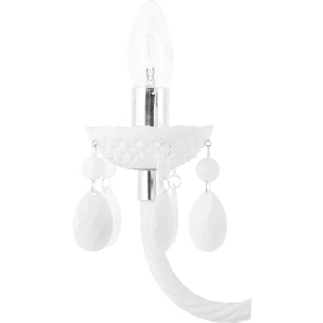 Grand Lustre Blanc En Métal Avec Cristaux Pour 7 Ampoules E14 Max. 40W Solution D'Éclairage Idéale Pour Salon Ou Salle à Manger Vintage Rétro Beliani 4 Grand Lustre Blanc En Métal Avec Cristaux Pour 7 Ampoules E14 Max. 40W Solution D'Éclairage Idéale Pour Salon Ou Salle à Manger Vintage Rétro Beliani – Image 4
