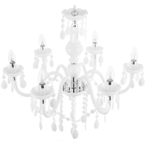 Grand Lustre Blanc En Métal Avec Cristaux Pour 7 Ampoules E14 Max. 40W Solution D'Éclairage Idéale Pour Salon Ou Salle à Manger Vintage Rétro Beliani 5 Grand Lustre Blanc En Métal Avec Cristaux Pour 7 Ampoules E14 Max. 40W Solution D'Éclairage Idéale Pour Salon Ou Salle à Manger Vintage Rétro Beliani – Image 5