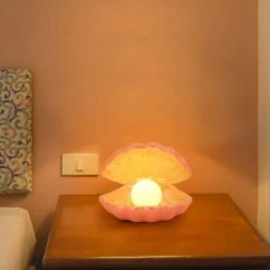 Perle De Coquillage Lumière Accentuée - Veilleuse En Coquillage - Décoration De Table - Pour Chambre à Coucher, Salon - Rose. -EUROPALAMP Soldes Magasin 83784792 5