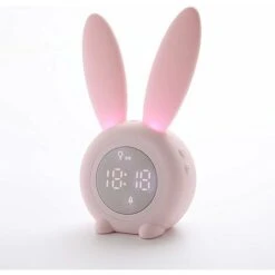 Réveil Lapin Rose Pour Enfants Créatif LED Lapin Veilleuse Tactile Et Entraîneur De Sommeil Rechargeable Pour Chambre Garçon Fille, Rose