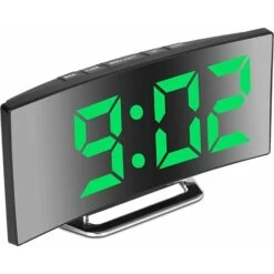 Aunrtb Réveil Numérique Pour Chambres à Coucher, écran Miroir 7'' LED, 2 Luminosités, 12/24H, Température, Date, Veilleuse, Répétition, Chargement USB Et Alimentation Par Batterie (Vert)