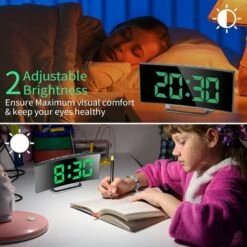 Aunrtb Réveil Numérique Pour Chambres à Coucher, écran Miroir 7'' LED, 2 Luminosités, 12/24H, Température, Date, Veilleuse, Répétition, Chargement USB Et Alimentation Par Batterie (Vert) 8 Aunrtb Réveil Numérique Pour Chambres à Coucher, écran Miroir 7'' LED, 2 Luminosités, 12/24H, Température, Date, Veilleuse, Répétition, Chargement USB Et Alimentation Par Batterie (Vert) -EUROPALAMP Soldes Magasin 84732672 4