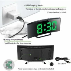 Aunrtb Réveil Numérique Pour Chambres à Coucher, écran Miroir 7'' LED, 2 Luminosités, 12/24H, Température, Date, Veilleuse, Répétition, Chargement USB Et Alimentation Par Batterie (Vert) 9 Aunrtb Réveil Numérique Pour Chambres à Coucher, écran Miroir 7'' LED, 2 Luminosités, 12/24H, Température, Date, Veilleuse, Répétition, Chargement USB Et Alimentation Par Batterie (Vert) -EUROPALAMP Soldes Magasin 84732672 5
