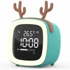 Bleu Cerf Mignon Dessin Animé Enfants Étudiants Avec Smart Petit Réveil Horloge Personnalisée Horloge De Charge Électronique Horloge Mute Horloge De Chevet Lumineuse，