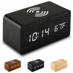 Reveil Numerique Avec Chargeur Sans Fil Led Reveil De Bureau Affichage De La Temperature, Noir - Noir