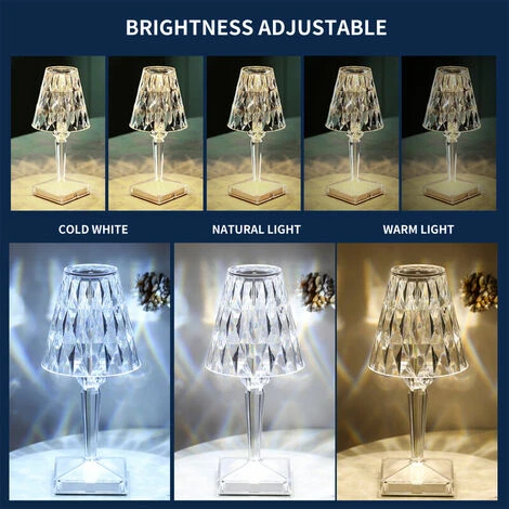 Lampe De Table En Cristal De Diamant, Lampe De Chevet De Chambre En Cristal Rechargeable Par Usb, Temperature/Luminosite Reglables, Type Tactile De Batterie Au Lithium - Avec Batterie, Type Tactile 4 Lampe De Table En Cristal De Diamant, Lampe De Chevet De Chambre En Cristal Rechargeable Par Usb, Temperature/Luminosite Reglables, Type Tactile De Batterie Au Lithium - Avec Batterie, Type Tactile – Image 4