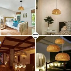 Lustre En Bambou Tissé à La Main Fil De Bambou Naturel Style Pastoral Restaurant, Café, Chambre à Coucher, Plafond D'entrée -EUROPALAMP Soldes Magasin 85729862 4