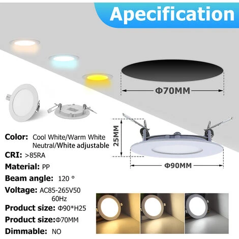 SWANEW Spot LED Encastré, Panneau Led, Spot Encastrable De Salle De Bain,spot Led Encastrable , Spot Encastrable Led- 10x 3W 3 Couleurs En 1 2 SWANEW Spot LED Encastré, Panneau Led, Spot Encastrable De Salle De Bain,spot Led Encastrable , Spot Encastrable Led- 10x 3W 3 Couleurs En 1 – Image 2