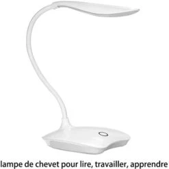 Lampe De Bureau LED à Variateur Tactile à 3 Niveaux De Luminosité, Lampe De Bureau Avec Col De Cygne Flexible, Lampe De Jour, Lampe De Chevet Pour Lire, Travailler, Apprendre Blanc