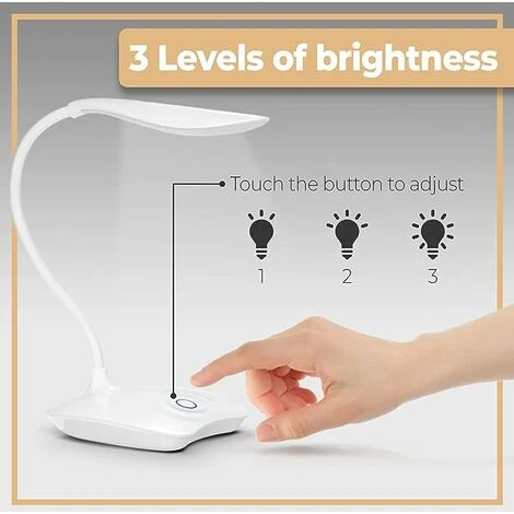 Lampe De Bureau LED à Variateur Tactile à 3 Niveaux De Luminosité, Lampe De Bureau Avec Col De Cygne Flexible, Lampe De Jour, Lampe De Chevet Pour Lire, Travailler, Apprendre Blanc 2 Lampe De Bureau LED à Variateur Tactile à 3 Niveaux De Luminosité, Lampe De Bureau Avec Col De Cygne Flexible, Lampe De Jour, Lampe De Chevet Pour Lire, Travailler, Apprendre Blanc – Image 2