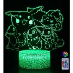Veilleuse Lampe De Nuit 3D Pokemon Pikachu Lampe De Chevet LED Télécommande Touche 16 Couleurs Changeantes Prise USB