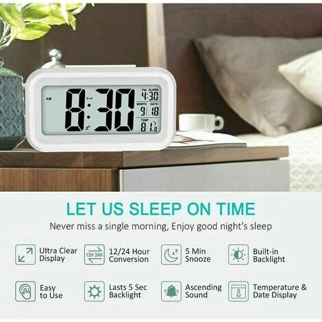 DHKLFA Réveil Digital Réveil Matin, Horloge Numérique Réveil à Pile Silencieux Pour Enfants Adultes Grand écran LED Température Calendrier(Blanc) 2 DHKLFA Réveil Digital Réveil Matin, Horloge Numérique Réveil à Pile Silencieux Pour Enfants Adultes Grand écran LED Température Calendrier(Blanc) – Image 2