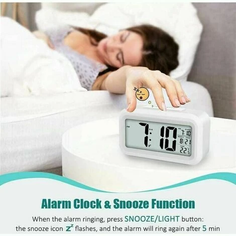 DHKLFA Réveil Digital Réveil Matin, Horloge Numérique Réveil à Pile Silencieux Pour Enfants Adultes Grand écran LED Température Calendrier(Blanc) 3 DHKLFA Réveil Digital Réveil Matin, Horloge Numérique Réveil à Pile Silencieux Pour Enfants Adultes Grand écran LED Température Calendrier(Blanc) – Image 3