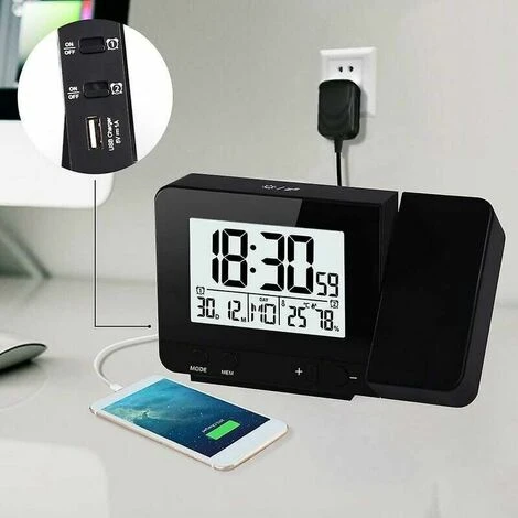 Réveil à Projection Numérique Pour Chambre à Coucher, Grand Réveil à Projection Au Plafond Avec Port USB, Batterie De Secours, Projecteur 180, Affichage LED 2 Réveil à Projection Numérique Pour Chambre à Coucher, Grand Réveil à Projection Au Plafond Avec Port USB, Batterie De Secours, Projecteur 180, Affichage LED – Image 2