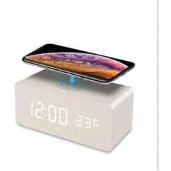 Réveil Numérique, Horloge En Bois Rechargeable Sans Fil，Alarm Réveil LED Avec TempératureSnooze Pour Enfant,Maison,Couleur Du Bois De Bambou -EUROPALAMP Soldes Magasin 88679772 3