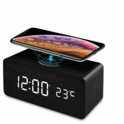 Réveil Numérique, Horloge En Bois Rechargeable Sans Fil，Alarm Réveil LED Avec TempératureSnooze Pour Enfant,Maison,Couleur Du Bois De Bambou -EUROPALAMP Soldes Magasin 88679772 4