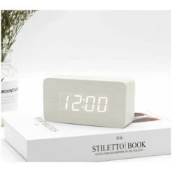 Numérique Réveil Bois Réglable Luminosité Contrle Vocal LED Horloge Rectangle Affichage Temps Température Décor à La Maison -EUROPALAMP Soldes Magasin 88680453 3