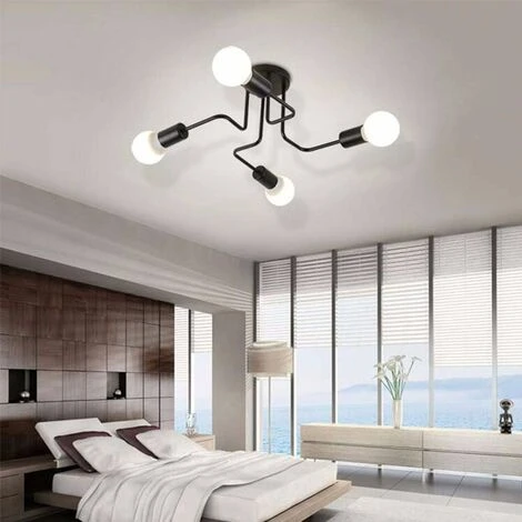 Moderne Plafonnier Lustres Luminaire Industriel En Metal, 4 Lampes E27 LED Lumière Plafond, Moderne Lustre Noir Lampe Suspension Pour Salon Chambre Cuisine, Sans Ampoules 2 Moderne Plafonnier Lustres Luminaire Industriel En Metal, 4 Lampes E27 LED Lumière Plafond, Moderne Lustre Noir Lampe Suspension Pour Salon Chambre Cuisine, Sans Ampoules – Image 2