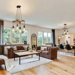 Suspensions Vintage, Plafonnier Industriel En Bois Et Métal Noir, 4 Ampoules E27 Non Incluses, Max 60W, Pour Salon Ou Restaurant -EUROPALAMP Soldes Magasin 89966681 4