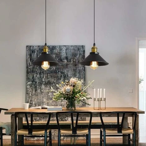 Suspension Luminaire Industrielle Lustre Plafonnier Noir, Φ22 Cm Pour Ampoules E27 Lustre Plafonnier Vintage Culot Abat-jour En Métal Pour Salle à Manger Salon Cuisine Chambre Restaurant Café Et Bar 3 Suspension Luminaire Industrielle Lustre Plafonnier Noir, Φ22 Cm Pour Ampoules E27 Lustre Plafonnier Vintage Culot Abat-jour En Métal Pour Salle à Manger Salon Cuisine Chambre Restaurant Café Et Bar – Image 3