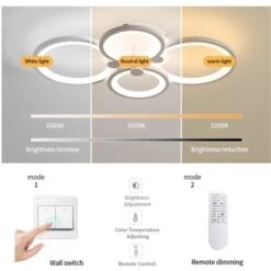 60W Plafonnier Led Moderne Salon, Moderne Métal Acrylique Lampe De Plafond Avec Télécommande Et Contrôle APP, Blanche 4 Anneaux 4800 Lm Plafonnier Luminaire Pour Salon, Cuisine, Couloir, Chambre -EUROPALAMP Soldes Magasin 89966792 3