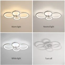 60W Plafonnier Led Moderne Salon, Moderne Métal Acrylique Lampe De Plafond Avec Télécommande Et Contrôle APP, Blanche 4 Anneaux 4800 Lm Plafonnier Luminaire Pour Salon, Cuisine, Couloir, Chambre -EUROPALAMP Soldes Magasin 89966792 4