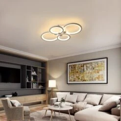 60W Plafonnier Led Moderne Salon, Moderne Métal Acrylique Lampe De Plafond Avec Télécommande Et Contrôle APP, Blanche 4 Anneaux 4800 Lm Plafonnier Luminaire Pour Salon, Cuisine, Couloir, Chambre -EUROPALAMP Soldes Magasin 89966792 5