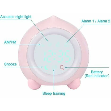 Rose-Réveil Enfant Lumineux Led Lampe Numérique Réveil Veilleuse Fille Garçons Jour Nuit Enfant Volume Réglable Snooze Réveil E 4 Rose-Réveil Enfant Lumineux Led Lampe Numérique Réveil Veilleuse Fille Garçons Jour Nuit Enfant Volume Réglable Snooze Réveil E – Image 4