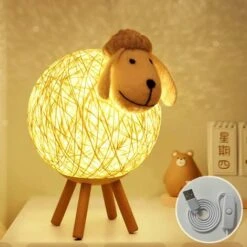 Veilleuse LED, Mouton Lampe De Chevet En Rotin, Veilleuse Enfant Projecteur, Lampe Nuit LED Pour Chambre, Chambre Bébé, Salon, Cadeau, 110cm USB/Interrupteur Poussoir [Classe énergétique A++] -EUROPALAMP Soldes Magasin 90600762 4